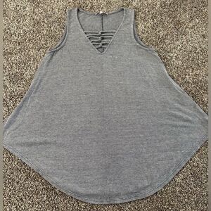 Yuni Loose Fitting Flowy Tank With Tie V-Neck Blue White (356)